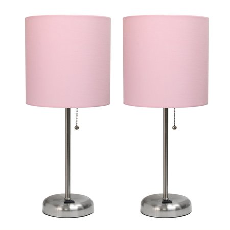 LIMELIGHTS Brushed Steel Stick Lamp with Charging Outlet Set, Light Pink, PK 2 LC2001-LPK-2PK